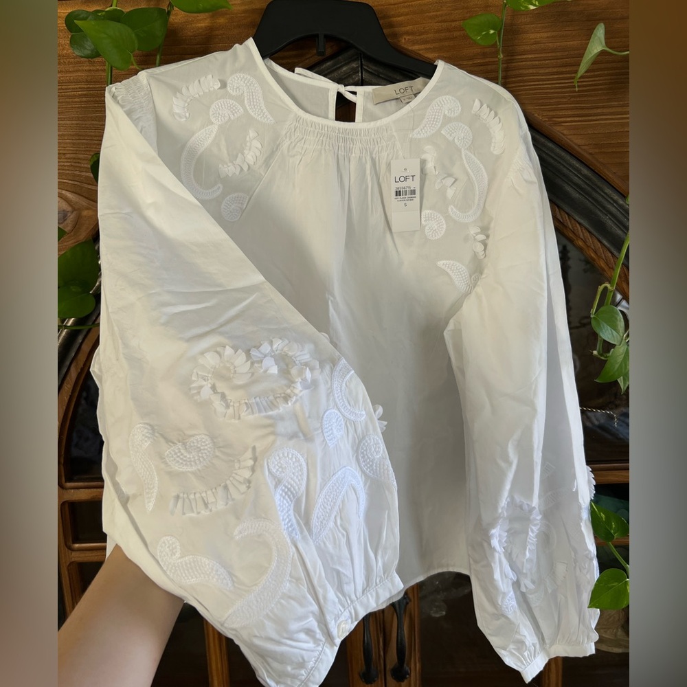 LOFT Ivory Embroidered Blouse